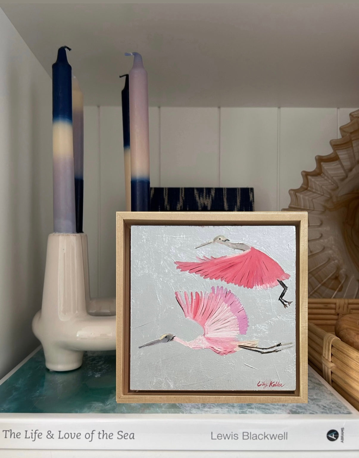 Roseate Spoonbills in Silver